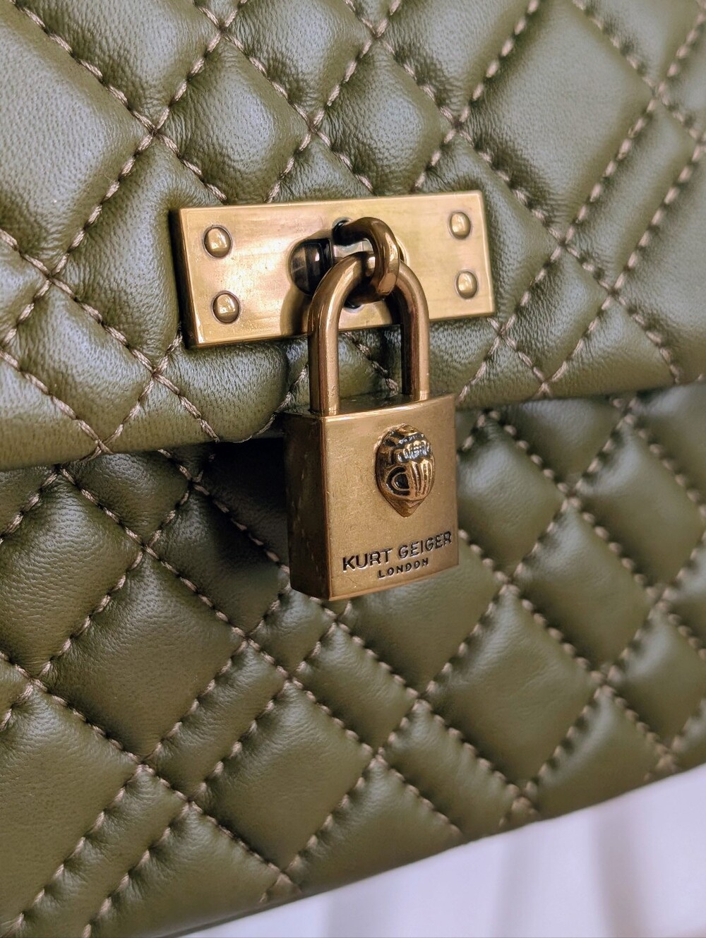 NWT Kurt Geiger London Brixton Olive Green Quilted Leather Chain Crossbody Bag - Picture 9 of 17